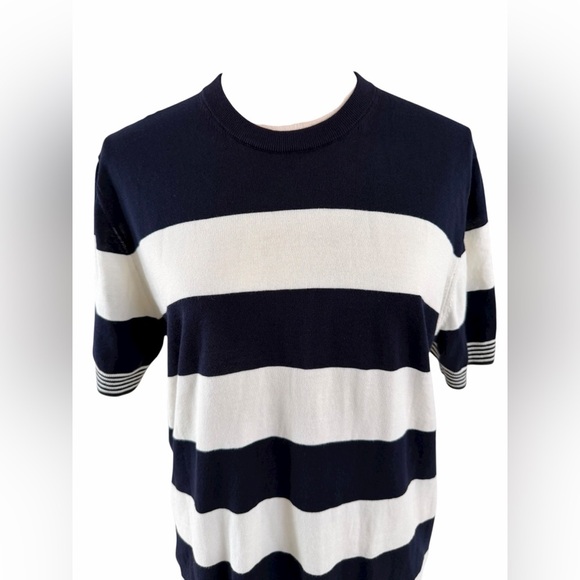 Massimo Dutti Short Sleeve Black and Cream Stripes Extea Fine Cotton Top - Picture 2 of 8